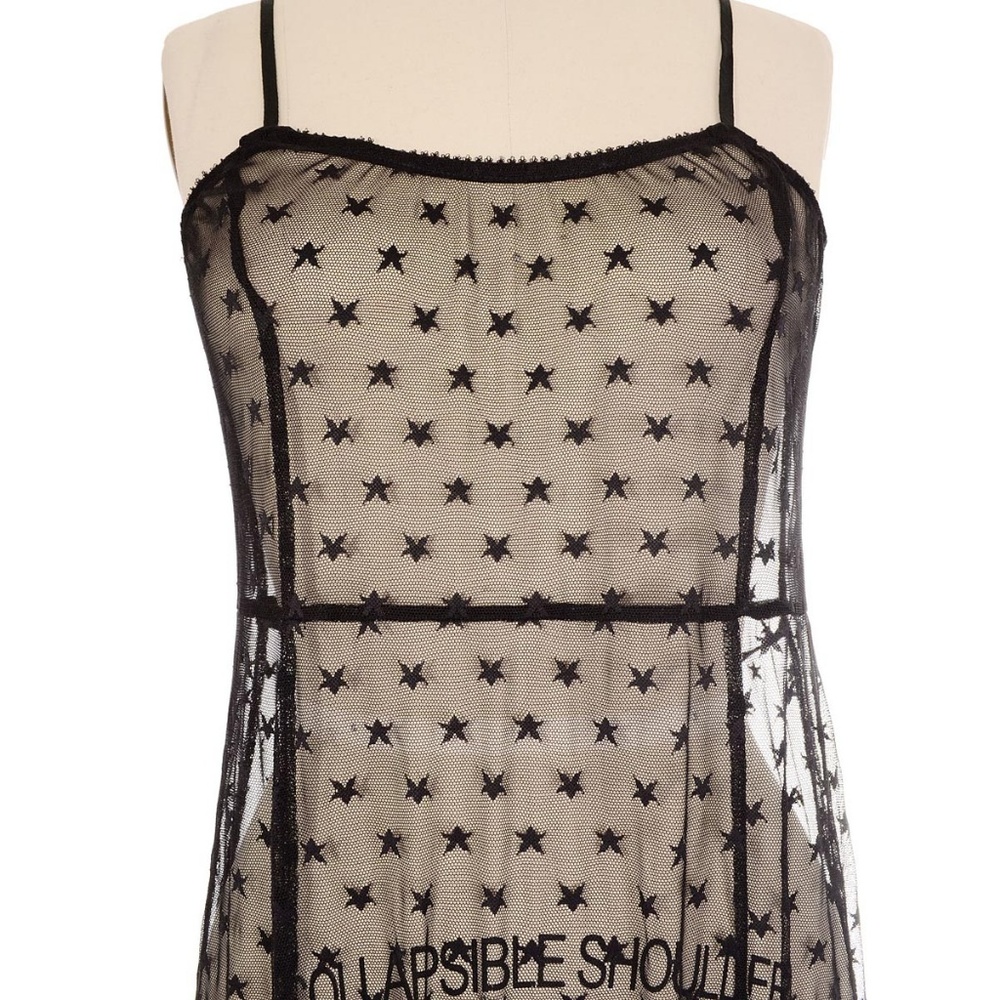 NEW Star Print Mesh Layering Slip Dress in Black - Picture 2 of 6